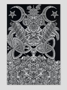 Supreme Being 2012, Scalpel blades and Hammerite paint on canvas 182.9 x 121.9 cm